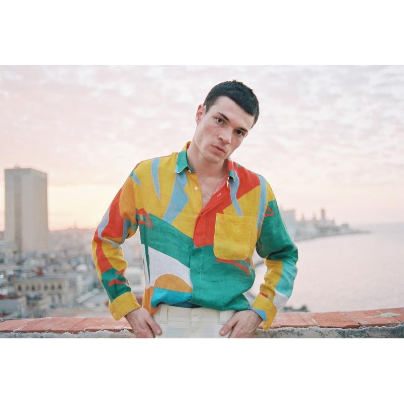 g.kero CHEMISE EN LIN YELLOW RED GREEN