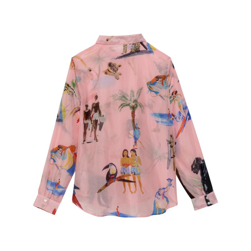 G.kero CHEMISE EN SOIE ANIMAL PINK PARTY