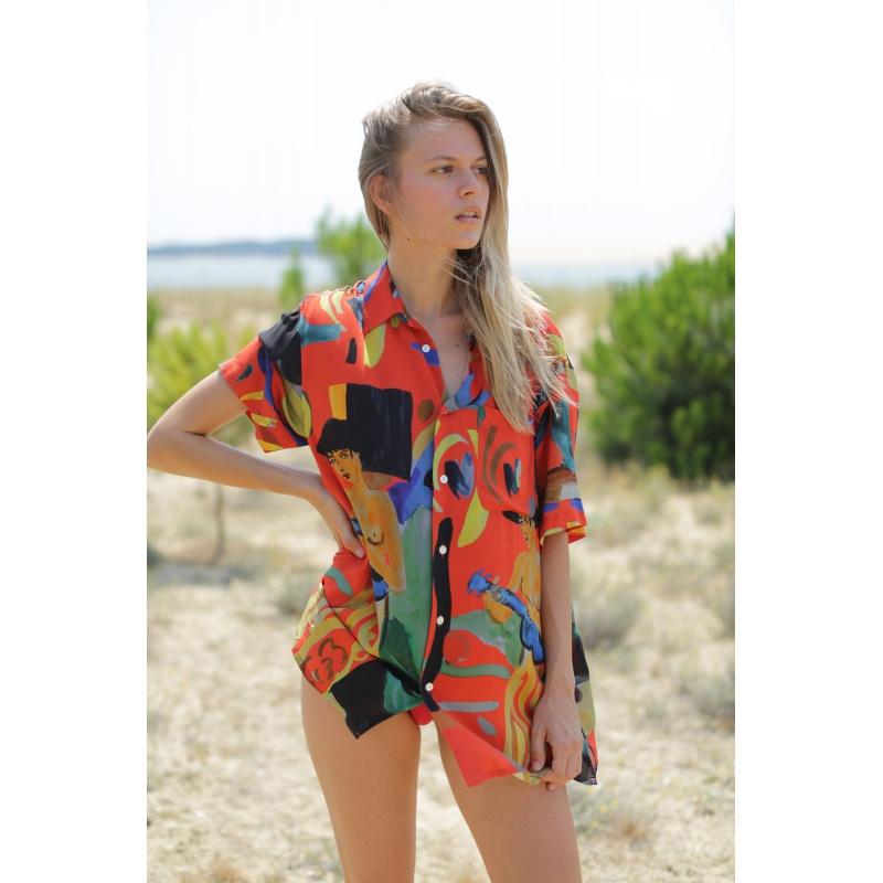 G.kero Chemise Hawaïenne Guitar Girl Rouge