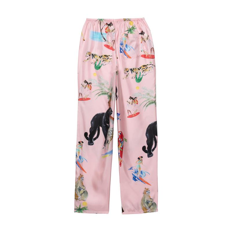 G.kero PANTALON EN SOIE ANIMAL PINK PARTY