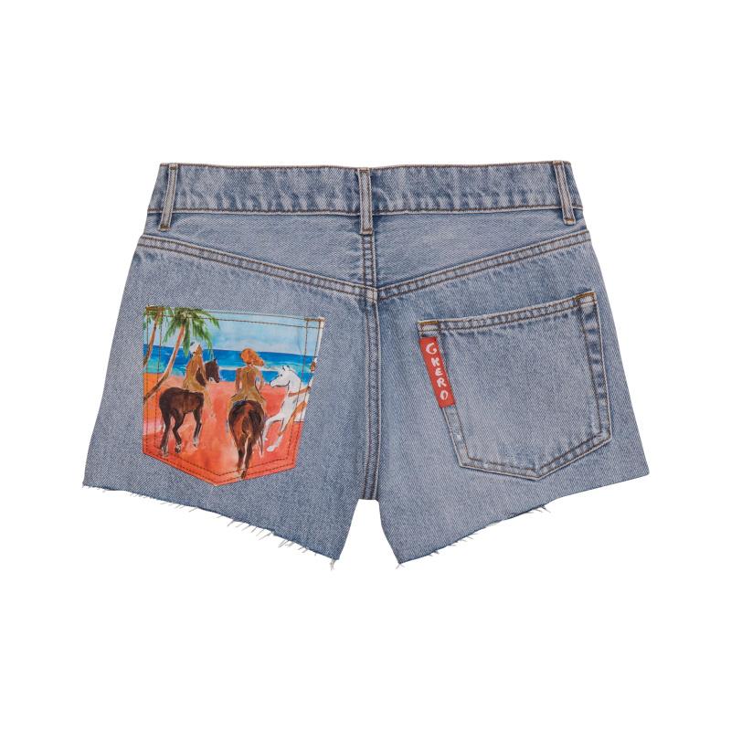 G.kero SHORT EN JEAN CHEVAUCHÉE