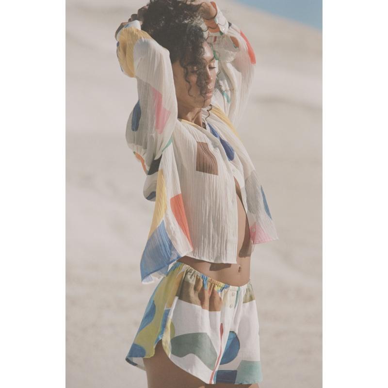 G.kero Short En Lin Bleu Jaune Rose