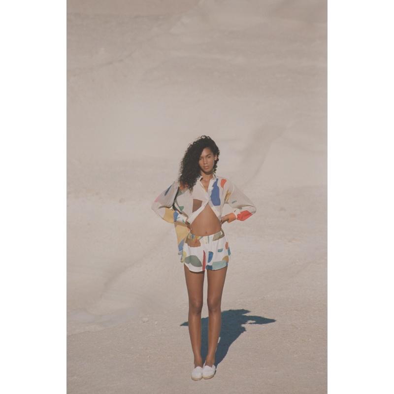 g.kero short en lin Bleu Jaune Rose