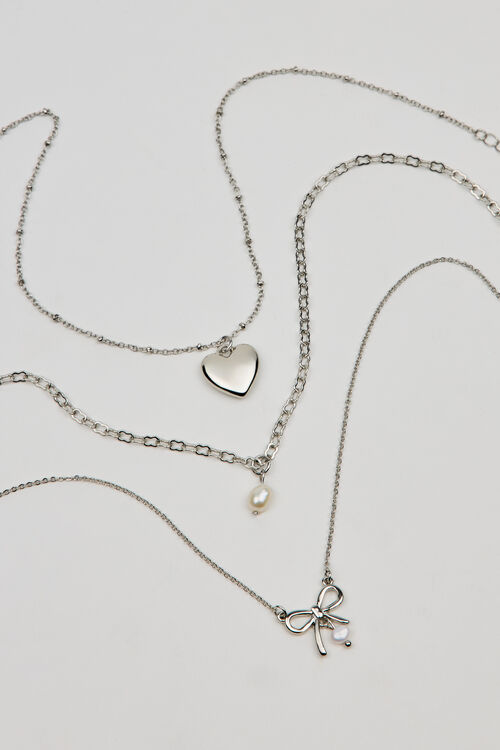 Garage Ensemble De 3 Colliers à Boucle Perle Et Cœur