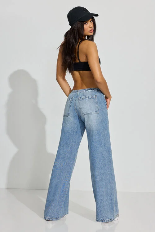 Garage Belted Low Rise Wide Leg Jeans