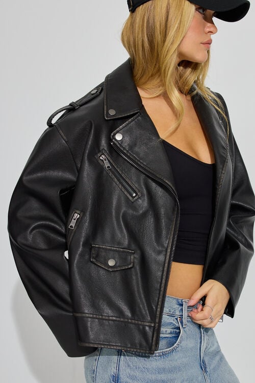 Garage Blouson De Moto En Faux Cuir Délavé