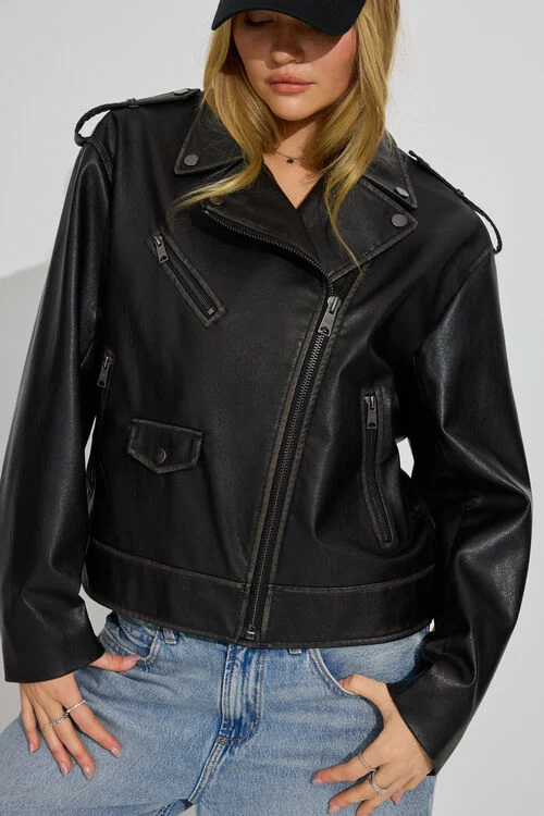 Garage Blouson De Moto En Faux Cuir Délavé