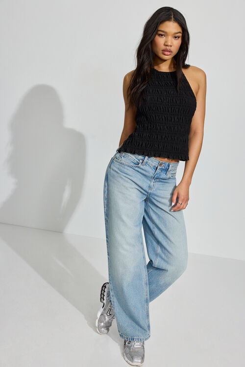 Garage Cami Smockée à Col Bateau En Dentelle