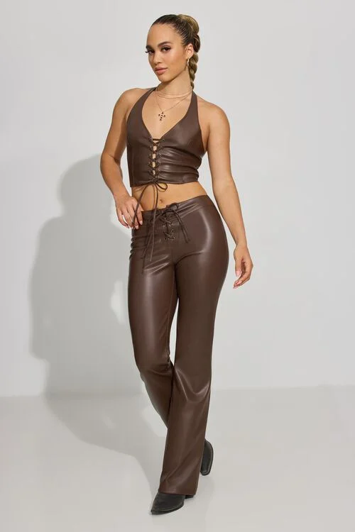 garage Pantalon en faux cuir à jambe évasée