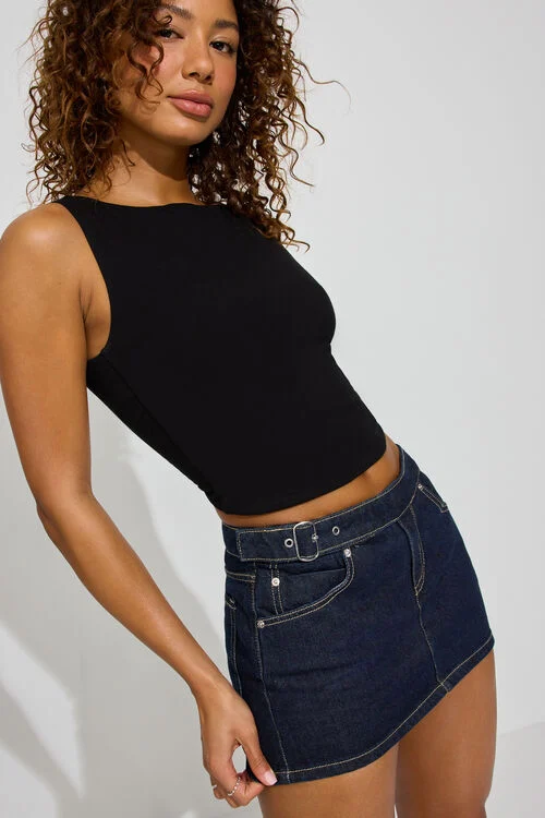 Garage Jupe-short Ultra-courte En Denim Avec Ceinture
