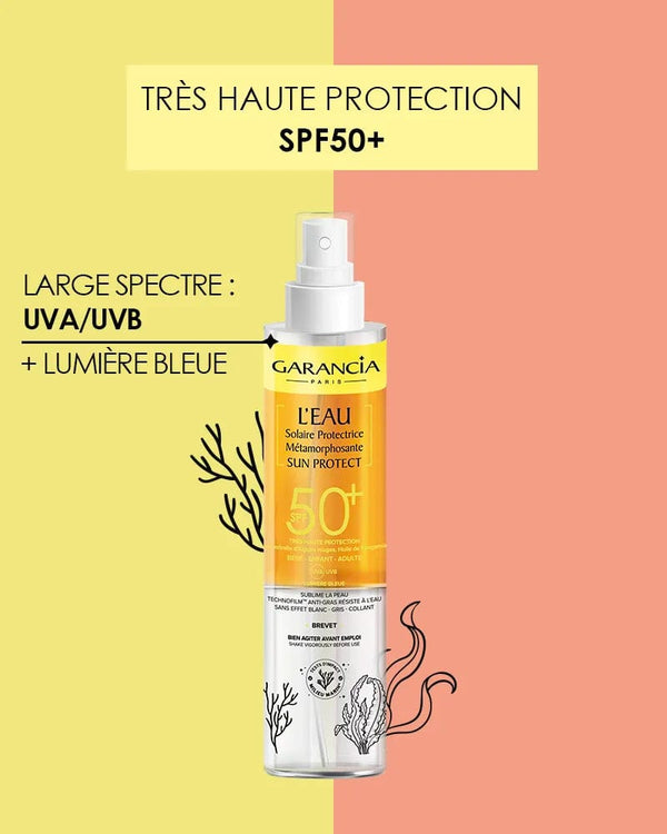 Garancia [ L'Eau Solaire Protectrice Métamorphosante SUN PROTECT ] SPF50+ - Eau Solaire Très Haute Protection SPF50+ Pour Toute La Famille - Visage & Corps