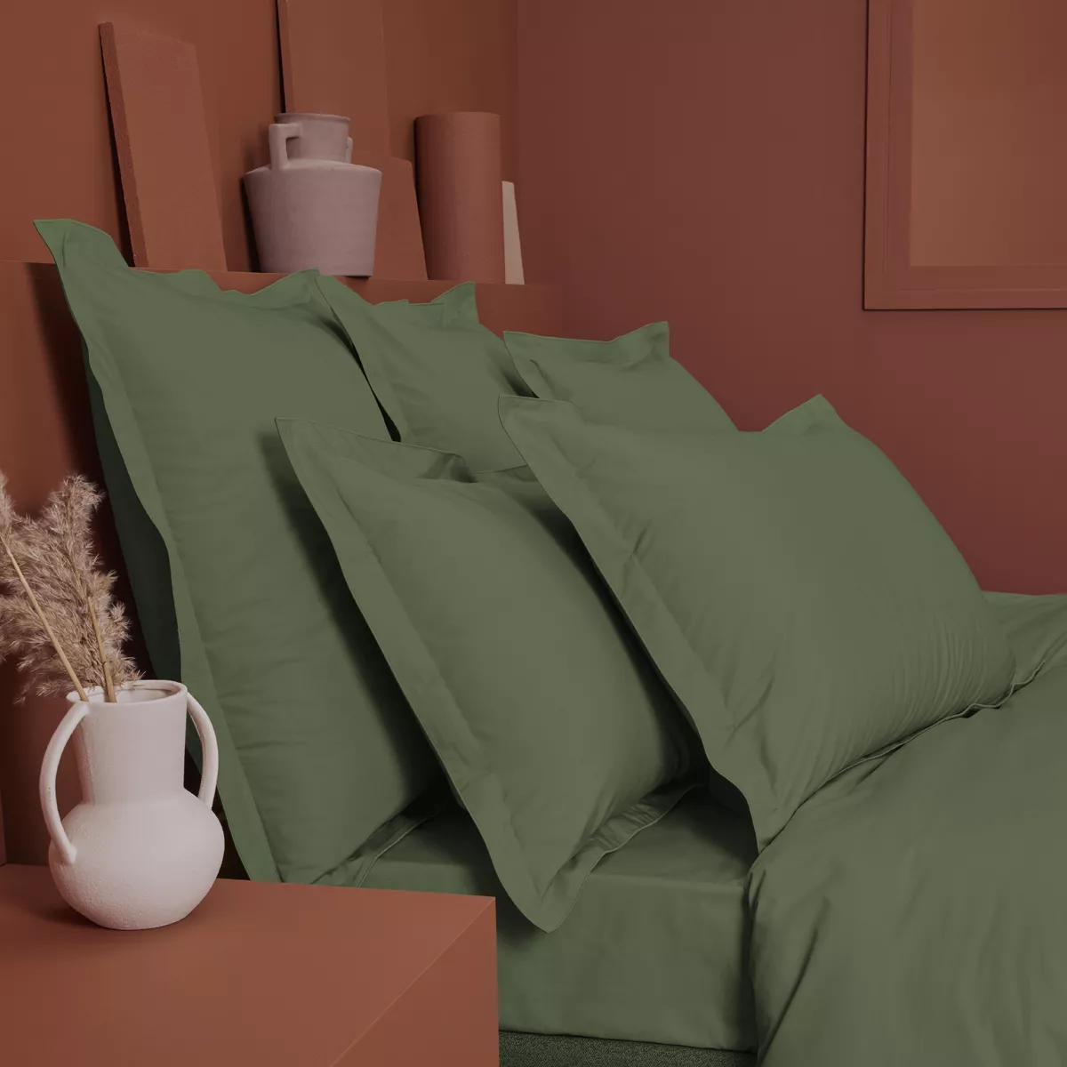 Garnier Thiebaut Drap Housse B30 Percale De Coton 90 Fils/cm² Coloris Vert Kaki Olana Kaki