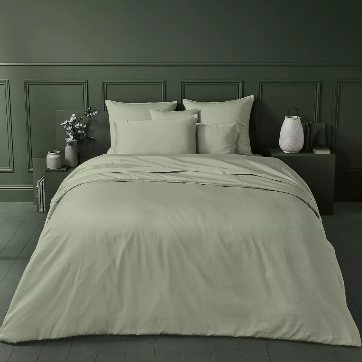 Garnier Thiebaut Drap Housse B30 Satin De Coton 120 Fils/cm² Coloris Vert Lichen Ava Uni Lichen