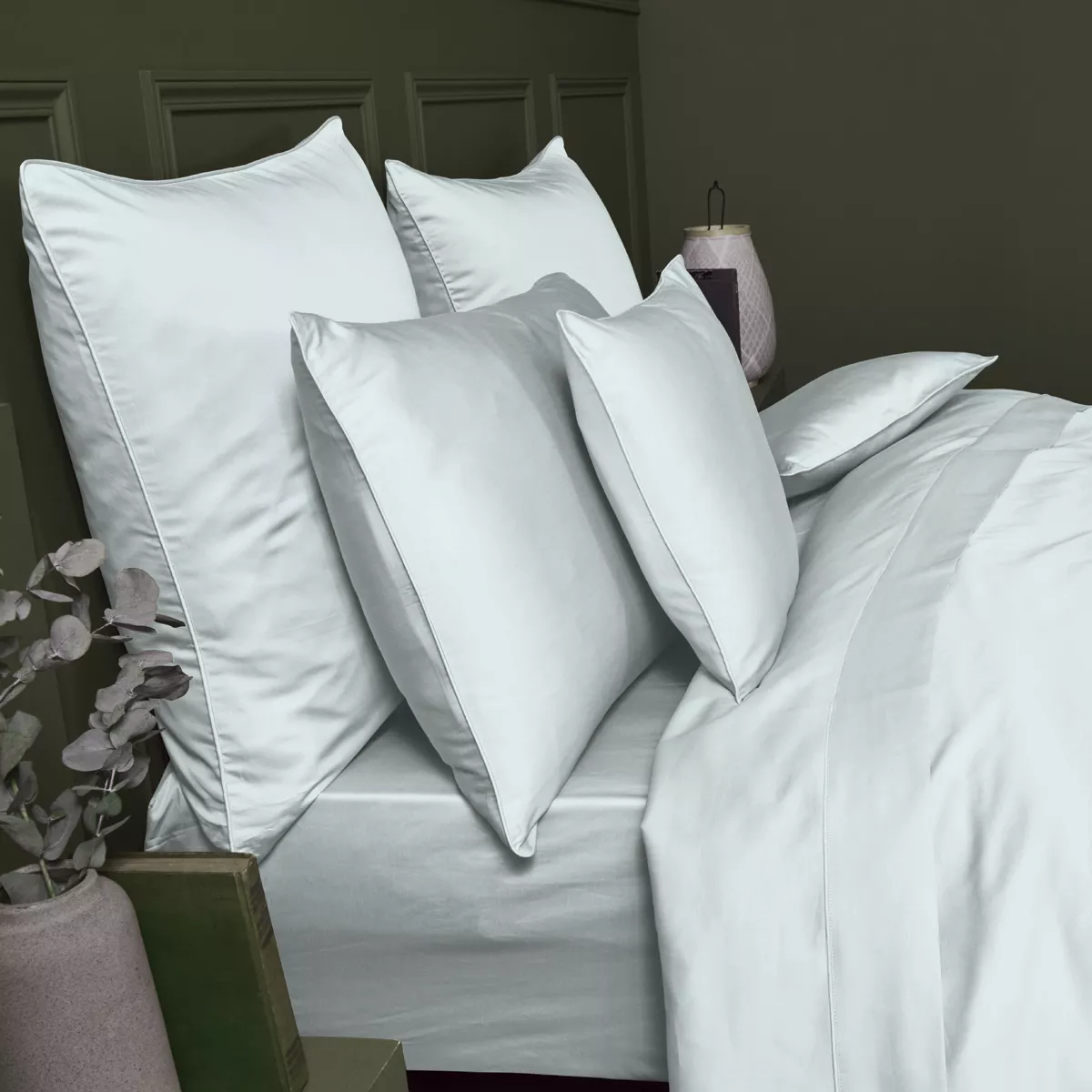 Garnier Thiebaut Drap Housse B30 Satin De Coton 120 Fils/cm² Coloris Gris Glacier Ava Uni Glacier