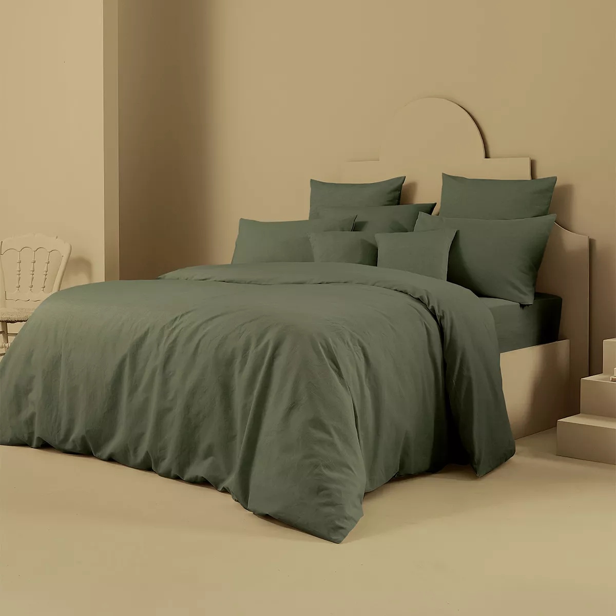 Garnier Thiebaut Drap Housse B35 Métis Lin & Coton Coloris Vert Kaki Le Metis Francais Kaki