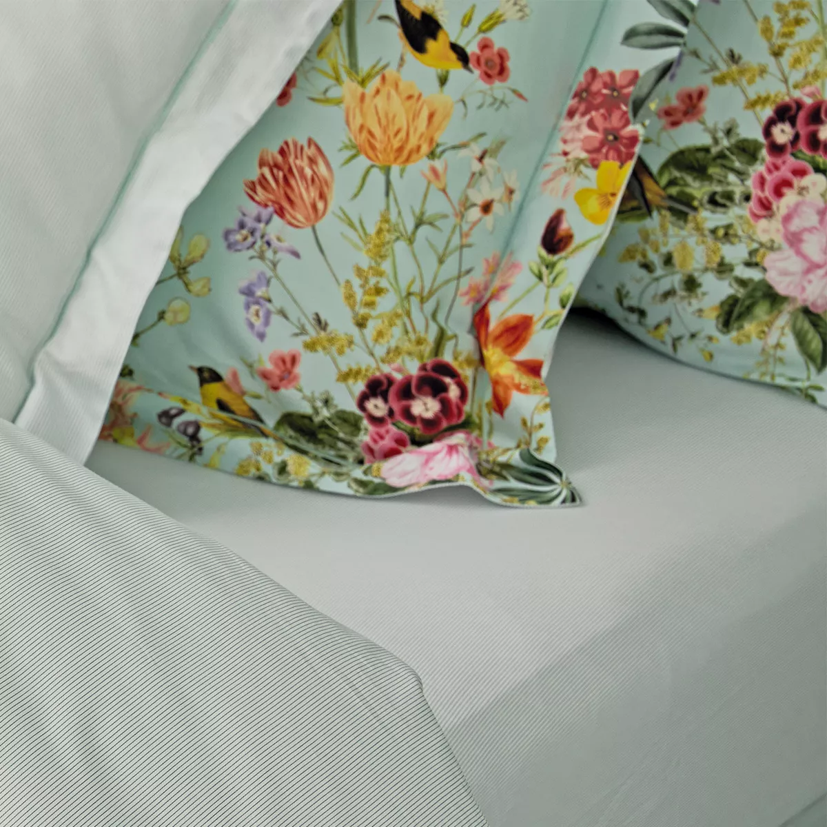 Garnier Thiebaut Drap Housse B35 Satin De Coton 120 Fils/cm² Coloris Multicolore Vert D'eau Primavera Vert D'eau