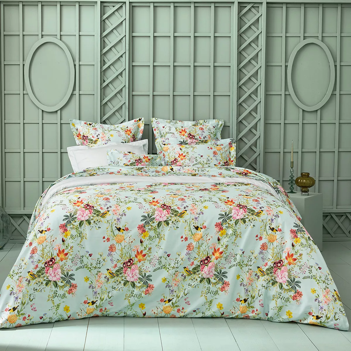 Garnier Thiebaut Drap Housse B35 Satin De Coton 120 Fils/cm² Coloris Multicolore Vert D'eau Primavera Vert D'eau