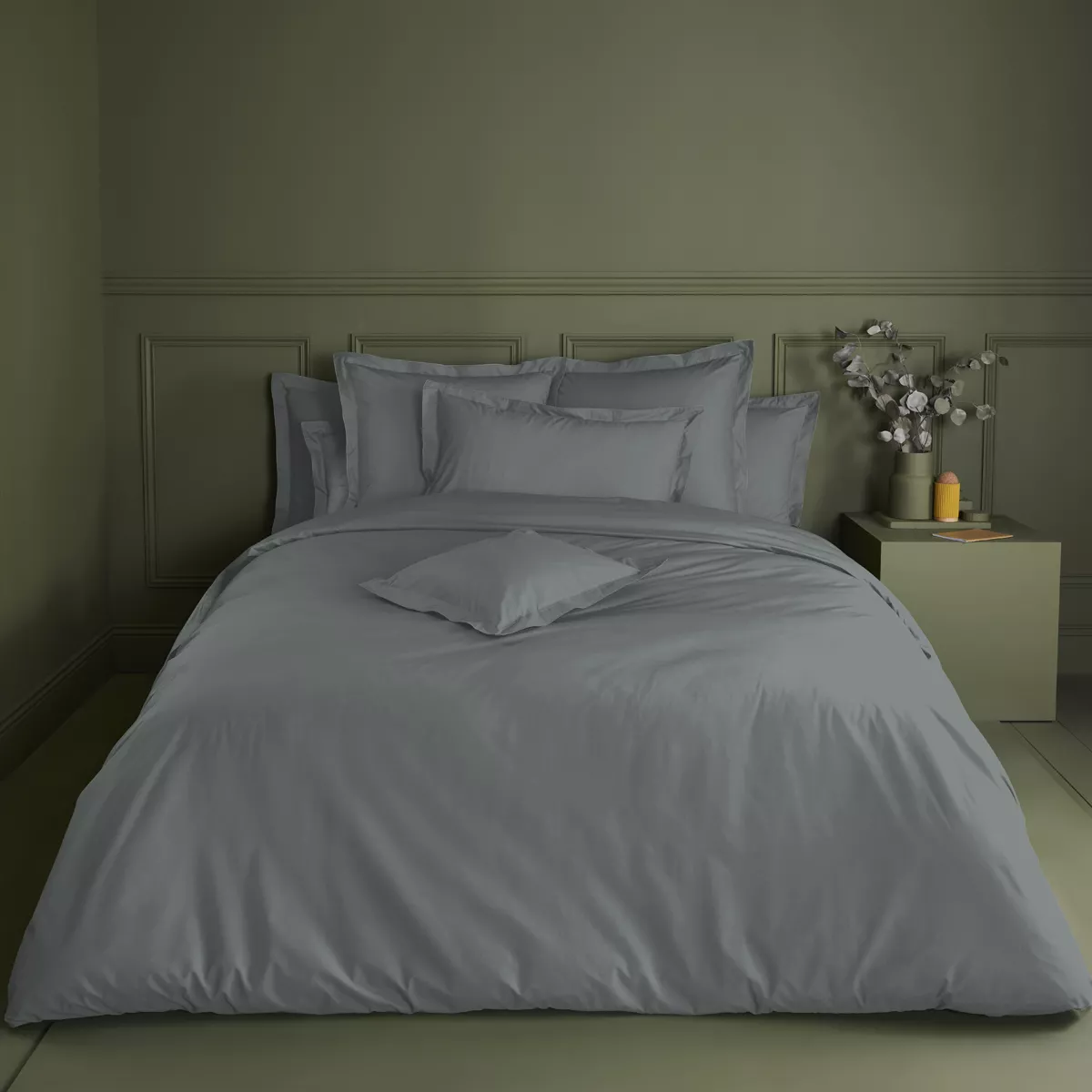 Garnier Thiebaut Drap Housse B46 Percale De Coton 90 Fils/cm² Coloris Gris Acier Olana Acier