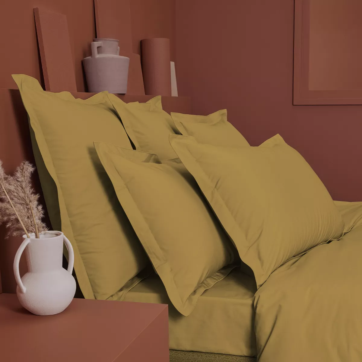 Garnier Thiebaut Drap Housse B46 Percale De Coton 90 Fils/cm² Coloris Jaune Safran Olana Safran