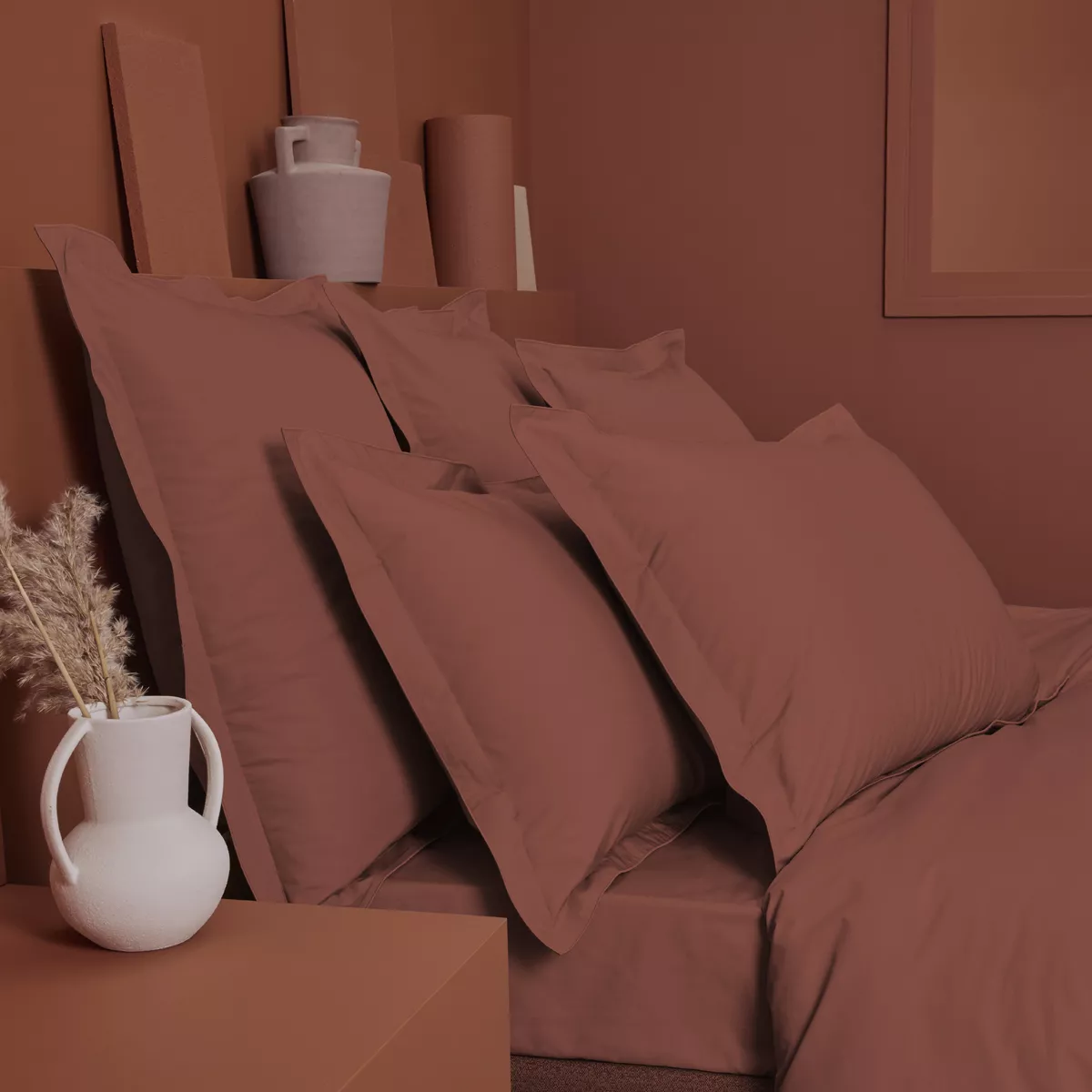Garnier Thiebaut Drap Housse B46 Percale De Coton 90 Fils/cm² Coloris Orange Rouille Olana Rouille