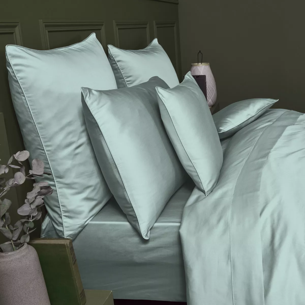 Garnier Thiebaut Drap Housse B50 Satin De Coton 120 Fils/cm² Coloris Bleu Mint Ava Uni Mint