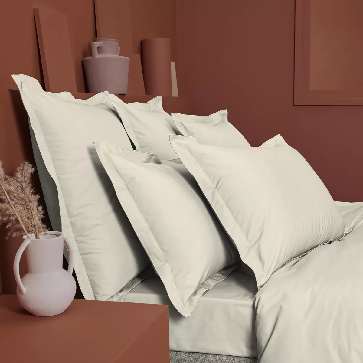 Garnier Thiebaut Drap Housse Duo Percale De Coton 90 Fils/cm² Coloris Beige Ecru Olana Ecru