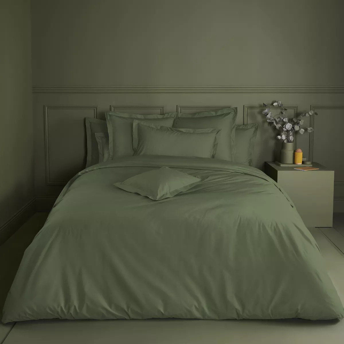 Garnier Thiebaut Drap Plat Percale De Coton 90 Fils/cm² Coloris Vert Kaki Olana Kaki
