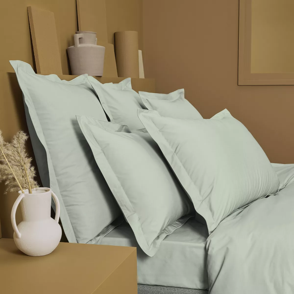 Garnier Thiebaut Drap Plat Percale De Coton 90 Fils/cm² Coloris Vert Jade Olana Jade
