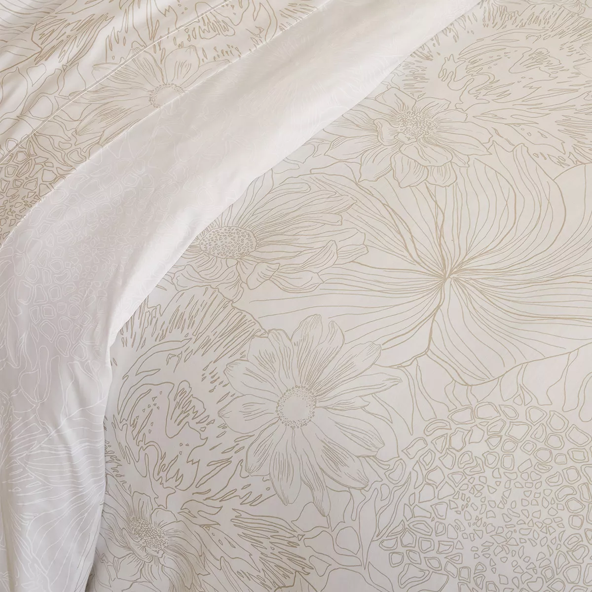 Garnier Thiebaut Drap Plat Satin De Coton 120 Fils/cm² Coloris Blanc White Flower Power White