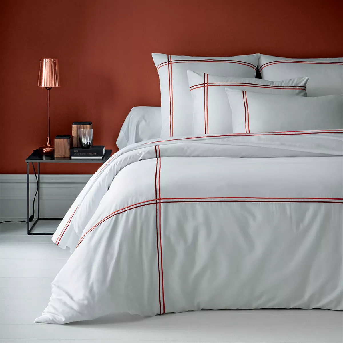 Garnier Thiebaut Drap Plat Satin De Coton 120 Fils/cm² Coloris Blanc Orange Palais Chic Orange