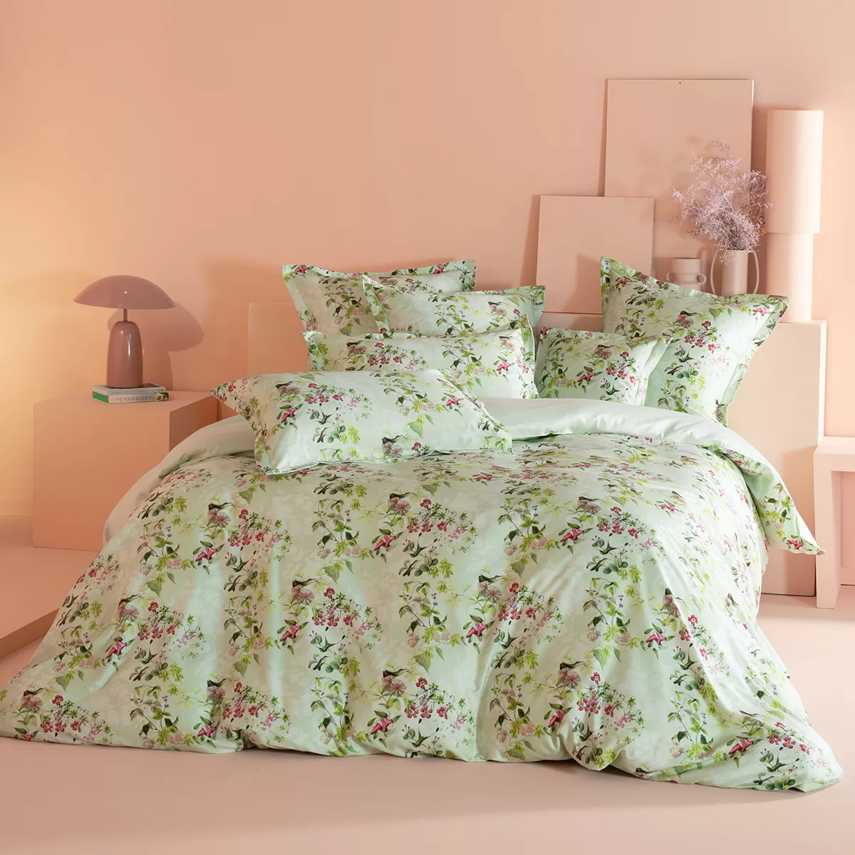 Garnier Thiebaut Drap Plat Satin De Coton 120 Fils/cm² Coloris Multicolore Vert D'eau Foliage Vert D'eau