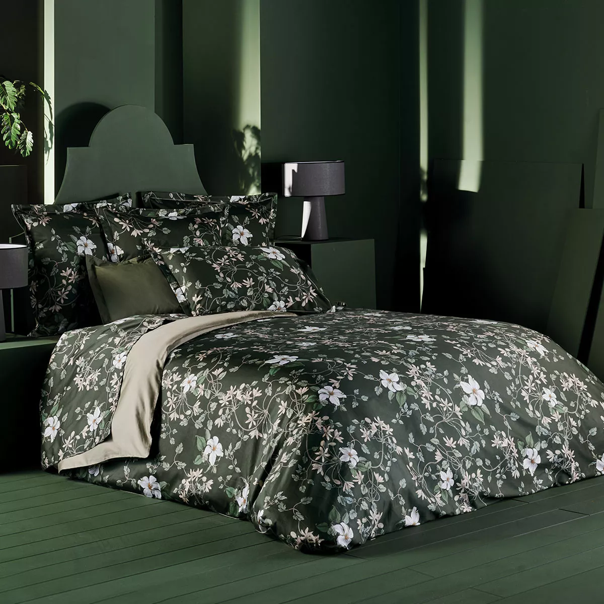 Garnier Thiebaut Drap Plat Satin De Coton 120 Fils/cm² Coloris Vert Mousse Gardenias Mousse