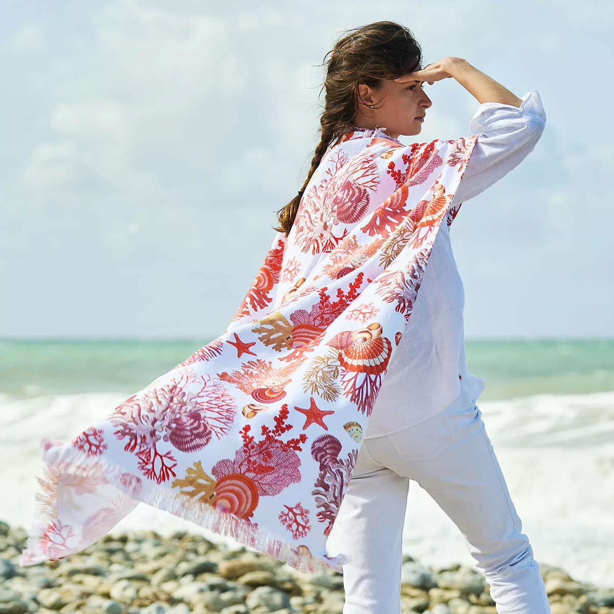 garnier thiebaut Fouta pur coton 350 g/m² coloris multicolore orange Seashell orange