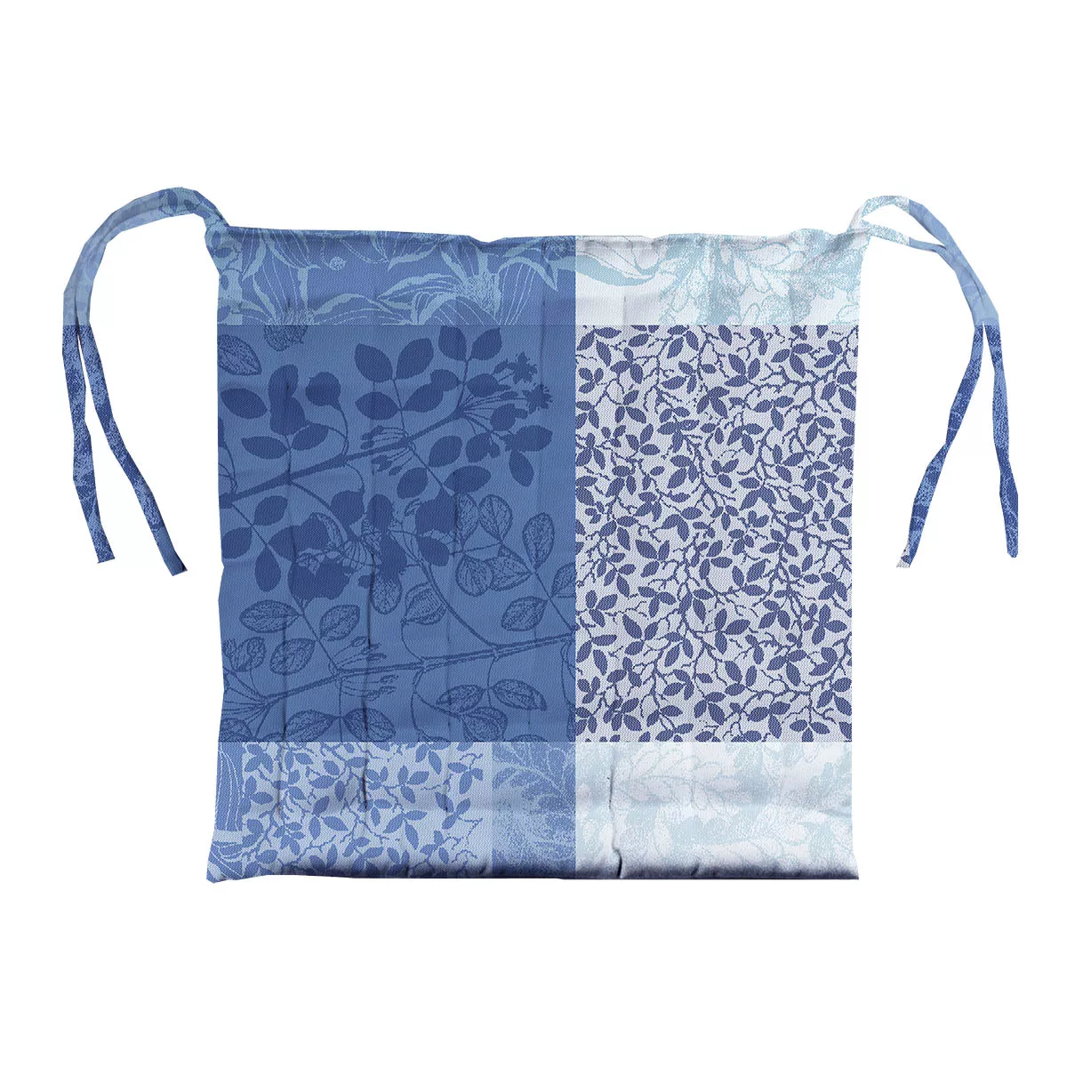garnier thiebaut Galette de chaise pur coton enduit imperméable coloris bleu bleu Mille rameaux bleu