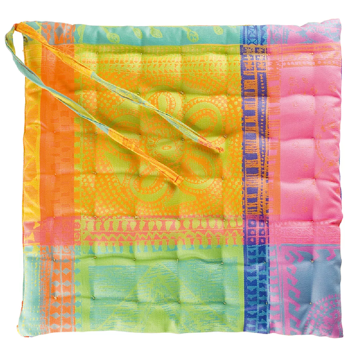 garnier thiebaut Galette de chaise pur coton enduit imperméable coloris multicolore creole Mille wax creole