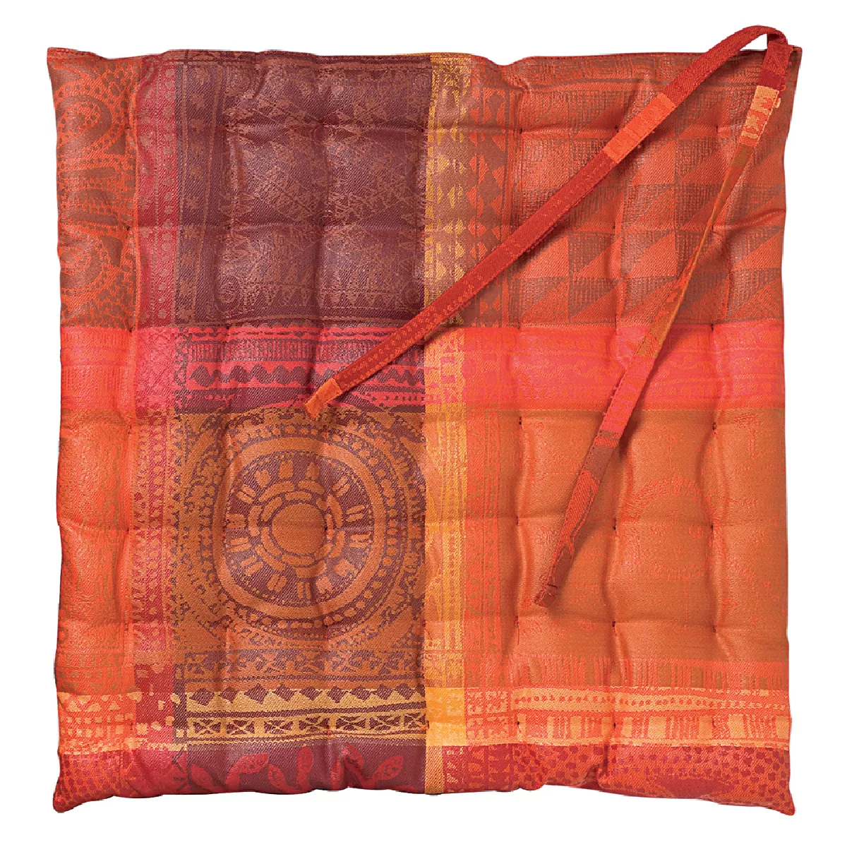 garnier thiebaut Galette de chaise pur coton enduit imperméable coloris orange ketchup Mille wax ketchup