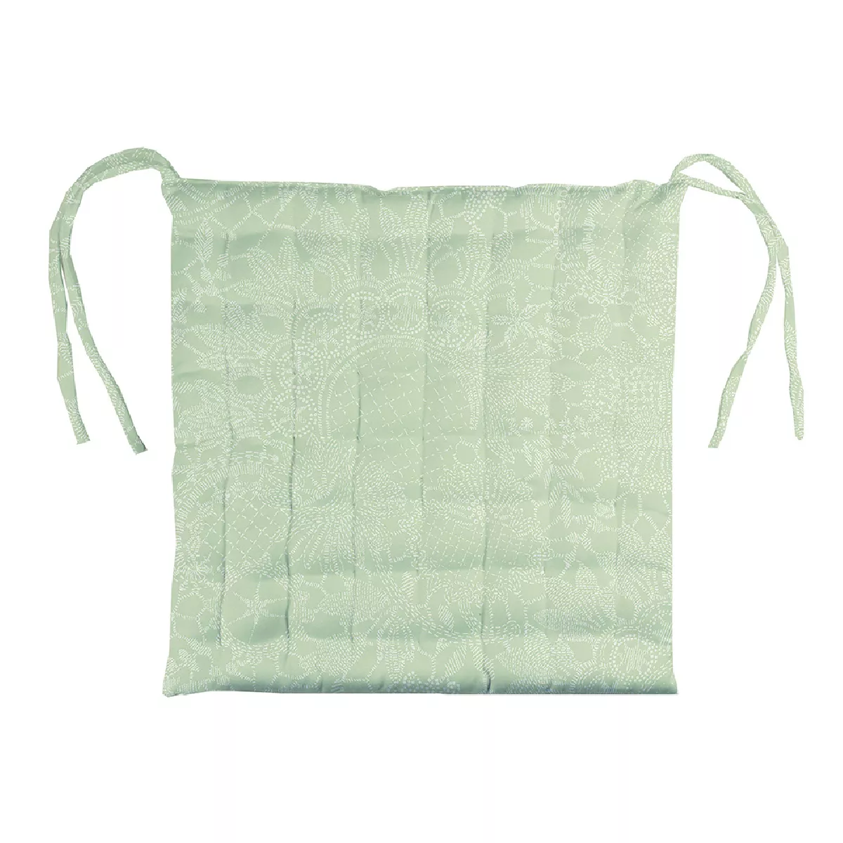 garnier thiebaut Galette de chaise pur coton enduit imperméable coloris vert jade Mille guipures jade