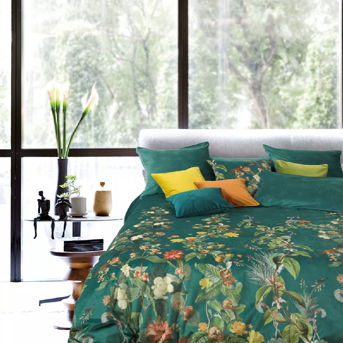 garnier thiebaut Housse de couette coton & autres fibres coloris vert vert canard Ete indien vert canard