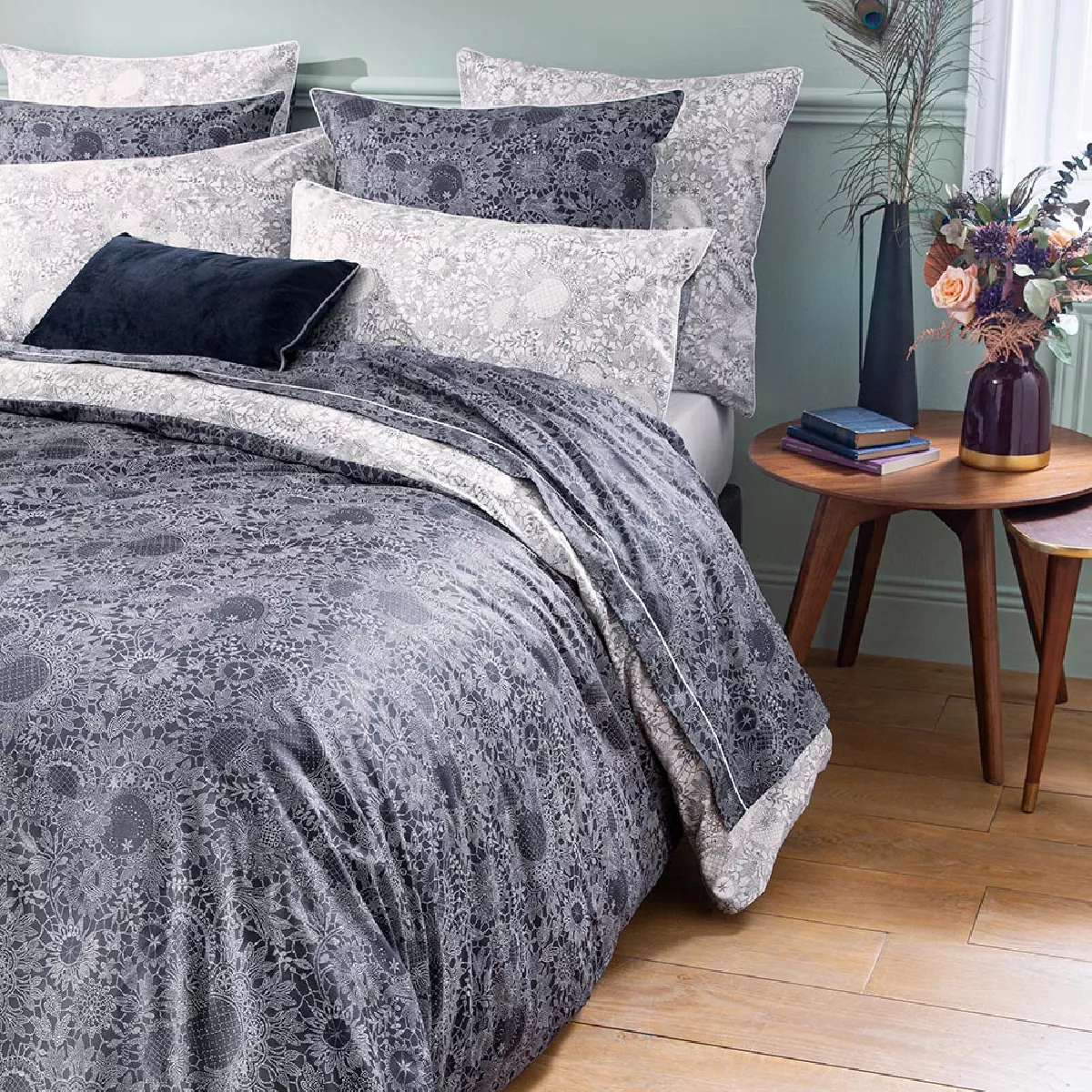 Garnier Thiebaut Housse De Couette Percale De Coton 80 Fils/cm² Coloris Bleu Marine Guipures Marine
