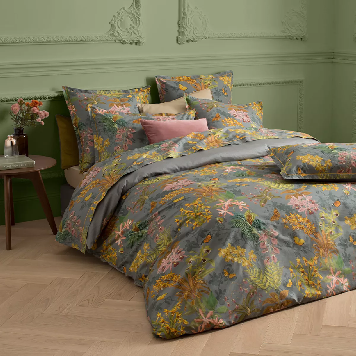 Garnier Thiebaut Housse De Couette Percale De Coton 80 Fils/cm² Coloris Gris Gris Nuit D Orchidees Gris