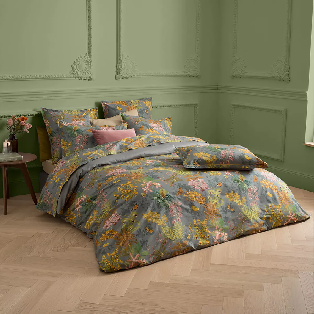 garnier thiebaut Housse de couette percale de coton 80 fils/cm² coloris gris gris Nuit d orchidees gris
