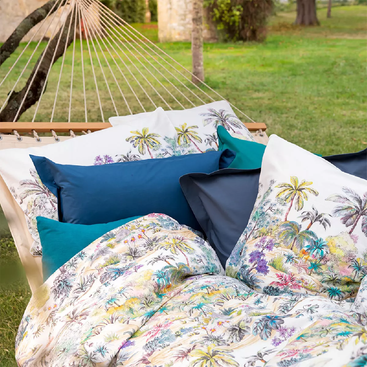 Garnier Thiebaut Housse De Couette Percale De Coton 80 Fils/cm² Coloris Multicolore Blanc Oasis Blanc