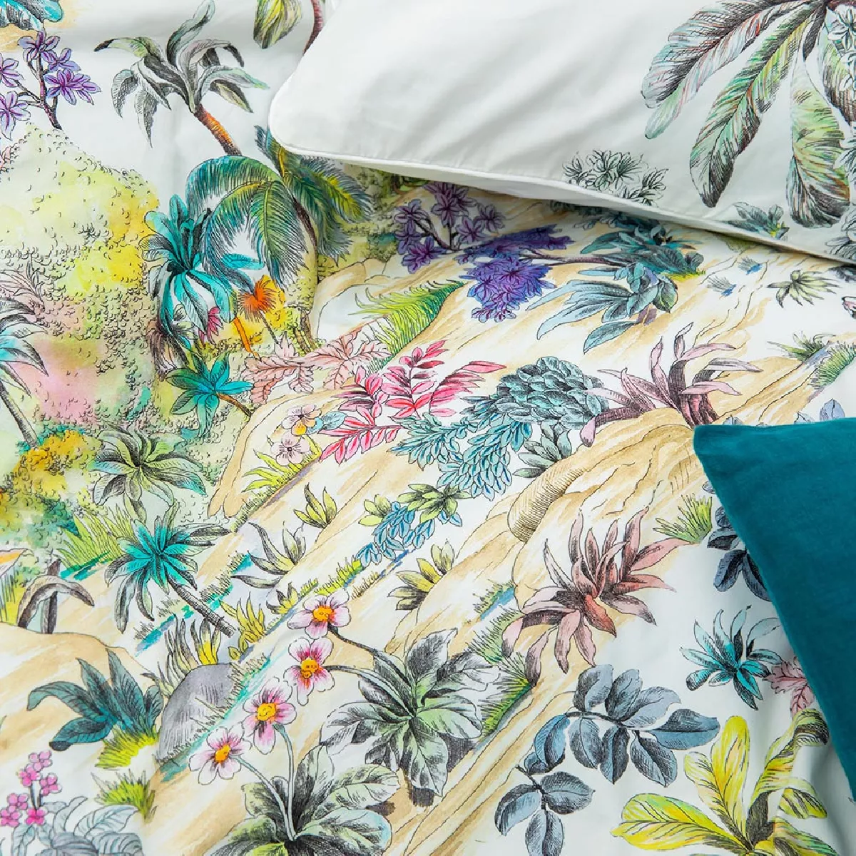 Garnier Thiebaut Housse De Couette Percale De Coton 80 Fils/cm² Coloris Multicolore Blanc Oasis Blanc