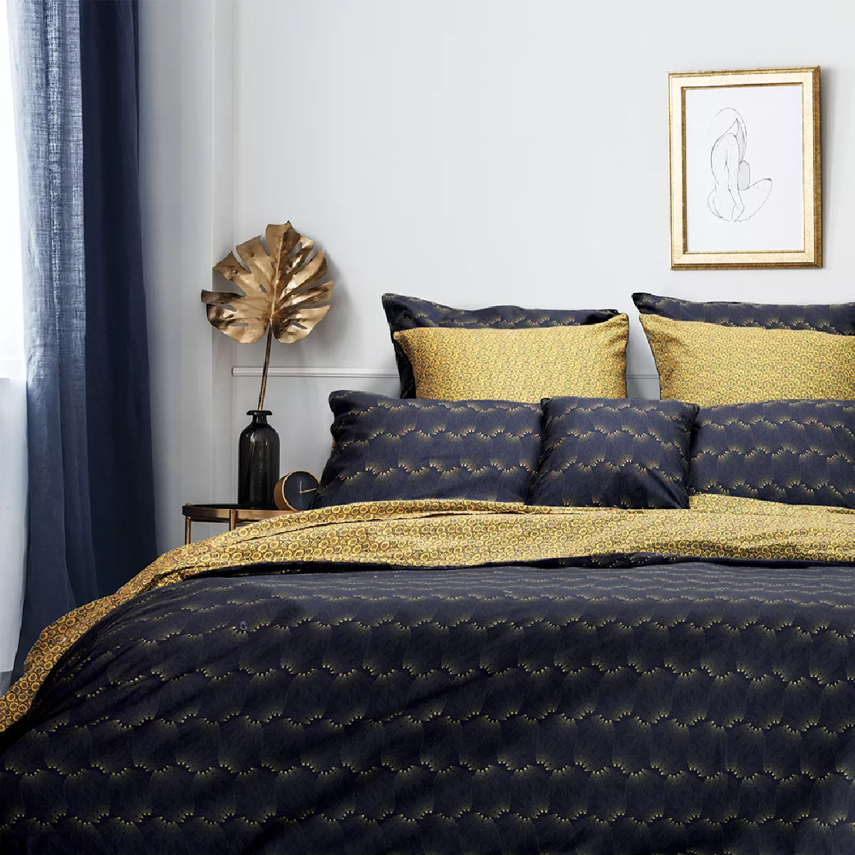 garnier thiebaut Housse de couette percale de coton 80 fils/cm² coloris bleu gold blue Manhattan gold blue