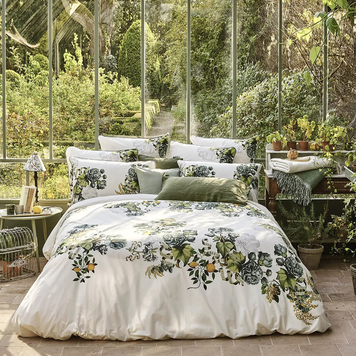 garnier thiebaut Housse de couette percale de coton 80 fils/cm² coloris vert naturel Giardino naturel