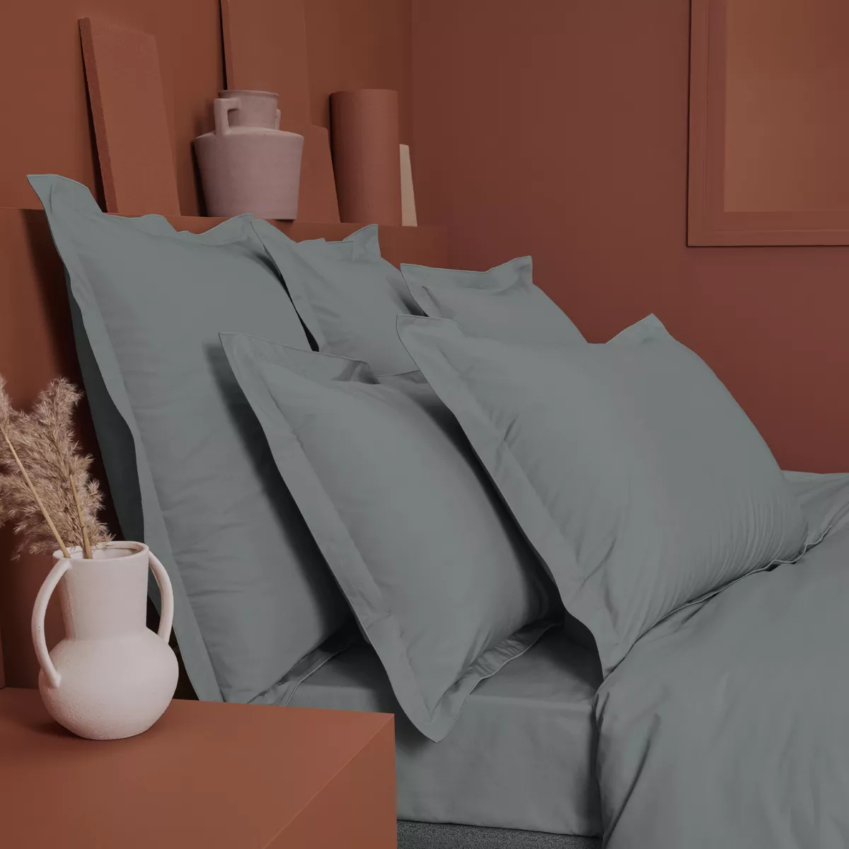 Garnier Thiebaut Housse De Couette Percale De Coton 90 Fils/cm² Coloris Gris Acier Olana Acier
