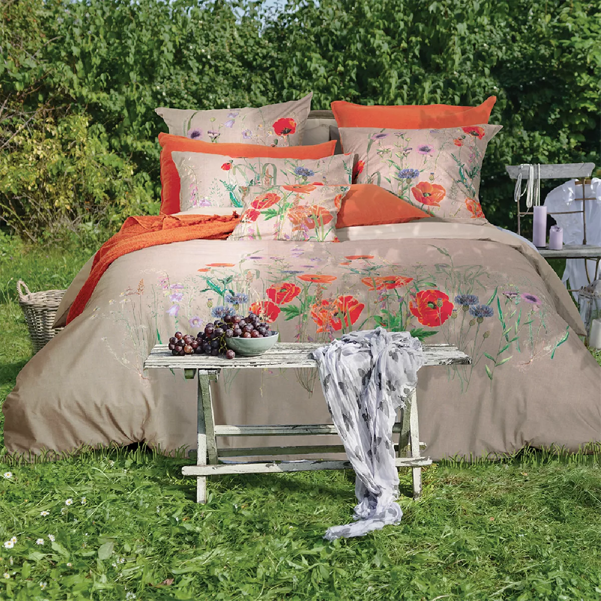 Garnier Thiebaut Housse De Couette Pur Coton Bio Coloris Multicolore Lin Coquelicots Lin
