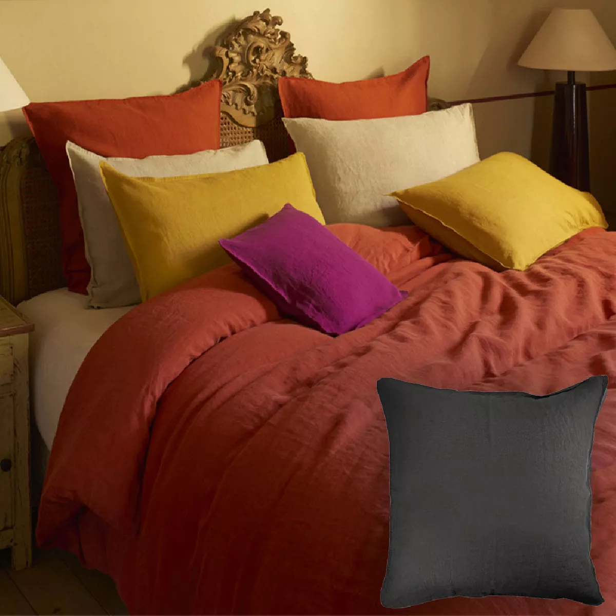garnier thiebaut Housse de couette pur lin coloris anthracite anthracite Syracuse anthracite