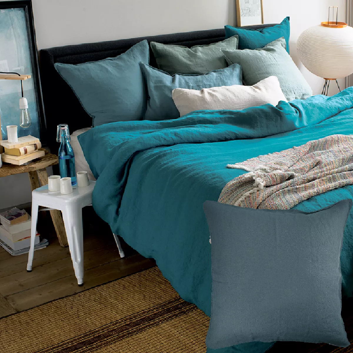 garnier thiebaut Housse de couette pur lin coloris bleu blue arctic Syracuse blue arctic