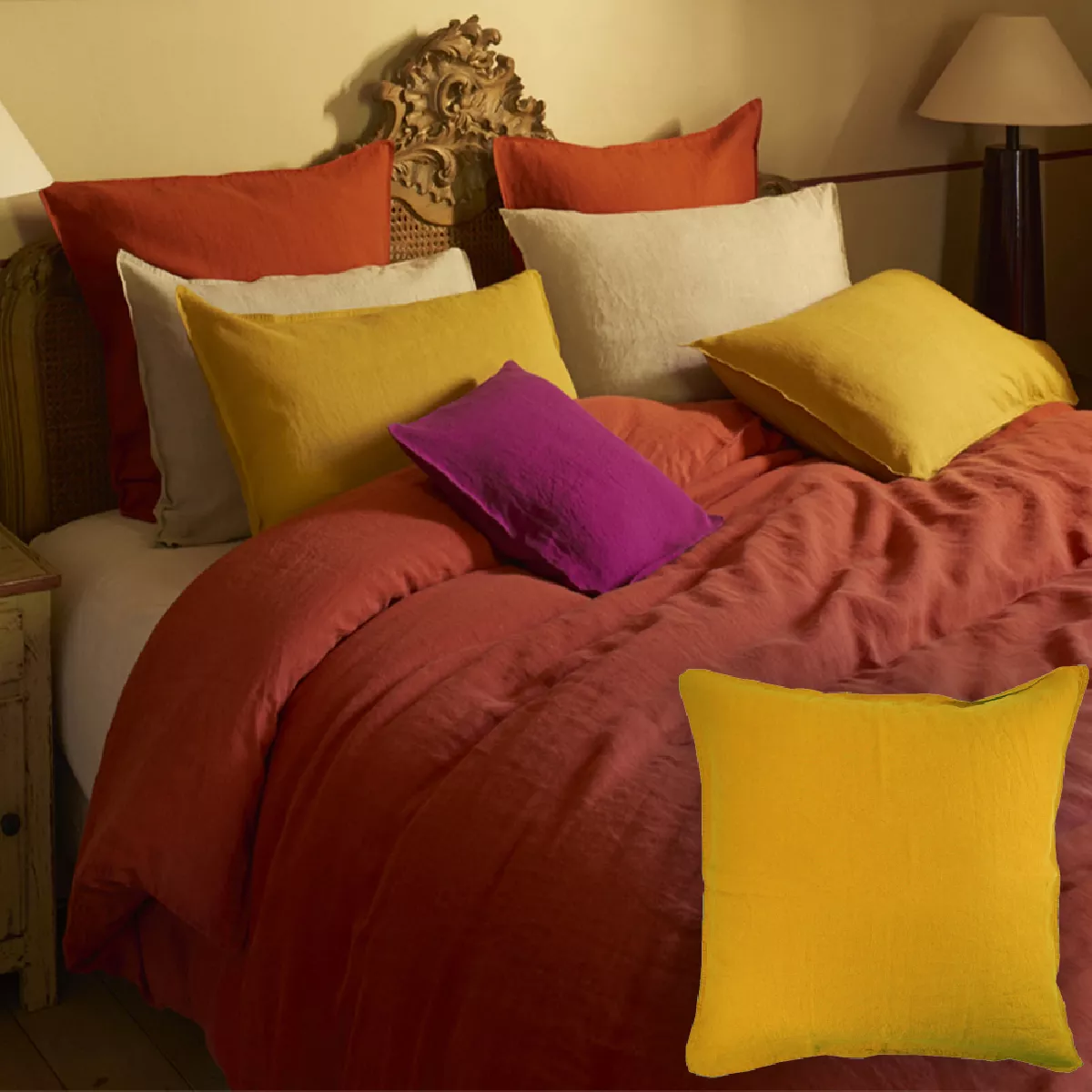 garnier thiebaut Housse de couette pur lin coloris jaune curry Syracuse curry